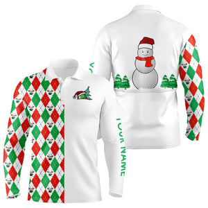 Christmas Mens golf polo shirts custom red, white, green argyle pattern snowman golf ball Xmas gifts NQS9040