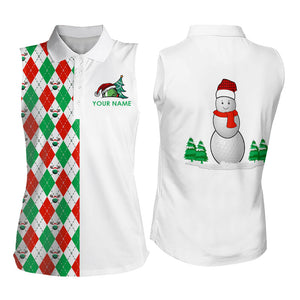 Christmas Women Sleeveless polo Shirts custom red, white, green argyle snowman golf ball Xmas gifts NQS9040