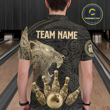 Load image into Gallery viewer, Black and Gold Lion Tribal Bowling Polo, 1/4 Zip Shirts For Men Custom Retro Bowling Team Jerseys NQS11149