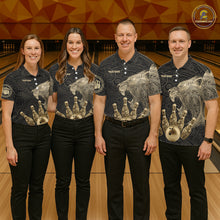 Load image into Gallery viewer, Black and Gold Lion Tribal Bowling Polo, 1/4 Zip Shirts For Women Custom Retro Bowling Team Jerseys NQS11149