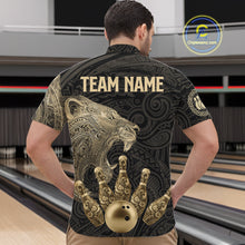 Load image into Gallery viewer, Black and Gold Lion Tribal Bowling Polo, 1/4 Zip Shirts For Men Custom Retro Bowling Team Jerseys NQS11149