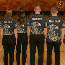 Load image into Gallery viewer, Black and Gold Eagle Tribal Bowling Polo, 1/4 Zip Shirts For Women Custom Retro Bowling Team Jerseys NQS11150