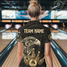 Load image into Gallery viewer, Black and Gold Eagle Tribal Bowling Polo, 1/4 Zip Shirts For Women Custom Retro Bowling Team Jerseys NQS11150