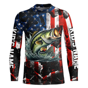 Largemouth Bass fishing American flag Custom UV protection performance long sleeve fishing jerseys NQS9276