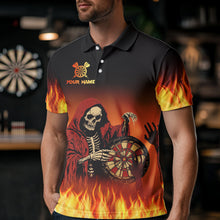 Load image into Gallery viewer, Flame Skull Reaper Darts Polo, Quarter zip Shirts For Men Custom Team Darts Jersey Outfit NQS9447