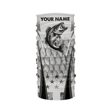 Load image into Gallery viewer, Black and white Largemouth Bass fishing scales Custom performance long sleeve Bass fishing shirts NQS7361
