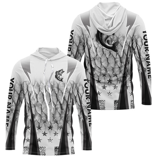 Black and white Largemouth Bass fishing scales Custom performance long sleeve Bass fishing shirts NQS7361