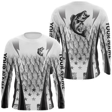 Load image into Gallery viewer, Black and white Largemouth Bass fishing scales Custom performance long sleeve Bass fishing shirts NQS7361