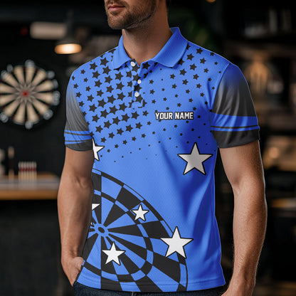 Stars Darts Polo, Quarter Zip Shirt For Men Custom Dart Team Jerseys | Blue NQS9777