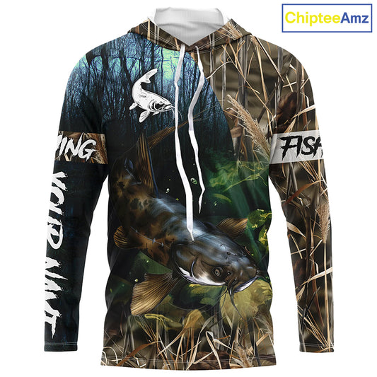 Flathead Catfish Fishing Custom Camouflage long sleeve Fishing Shirt, Personalized Catfish Fishing Gift NQS324