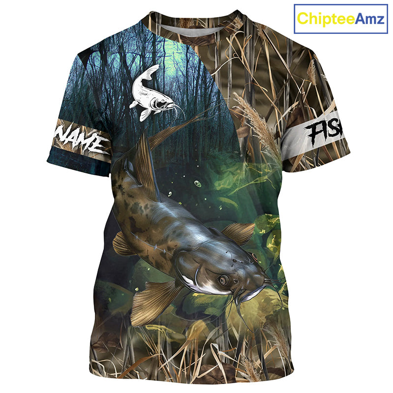 Flathead Catfish Fishing Custom Camouflage long sleeve Fishing Shirt, Personalized Catfish Fishing Gift NQS324