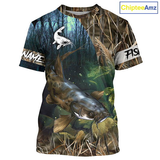 Flathead Catfish Fishing Custom Camouflage long sleeve Fishing Shirt, Personalized Catfish Fishing Gift NQS324