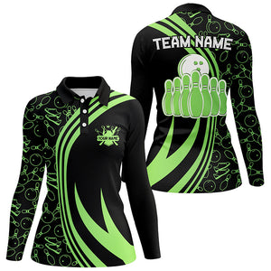 Black Women bowling Polo shirt Custom Green neon team league bowling jerseys, gifts for bowlers NQS7535