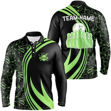 Load image into Gallery viewer, Black Mens bowling Polo shirt Custom Green neon team league bowling jerseys, gifts for bowlers NQS7535