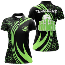 Load image into Gallery viewer, Black Women bowling Polo shirt Custom Green neon team league bowling jerseys, gifts for bowlers NQS7535