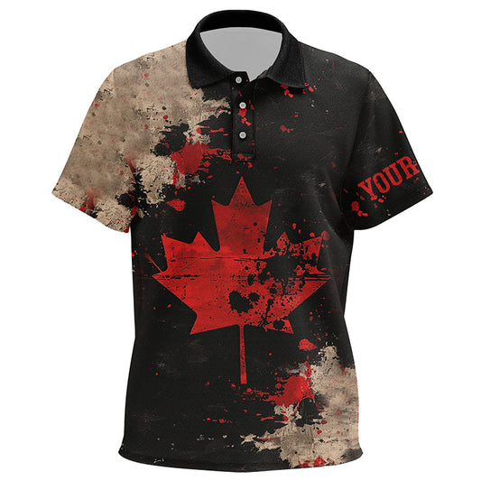 Vintage Black Canadian flag Kid golf polo shirts custom golf outfits for Kid, unique golf gifts NQS7693