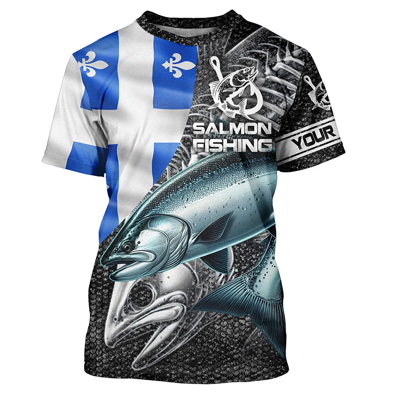 Quebec Flag Salmon Fishing Custom long sleeve performance Fishing Shirts, Salmon Fishing jerseys NQS5832