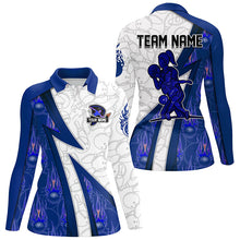 Load image into Gallery viewer, Custom Bowling Polo, Quarter Zip Shirt For Women blue flame camo Bowling shirts, Bowling Team jerseys NQS7937