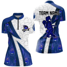 Load image into Gallery viewer, Custom Bowling Polo, Quarter Zip Shirt For Women blue flame camo Bowling shirts, Bowling Team jerseys NQS7937
