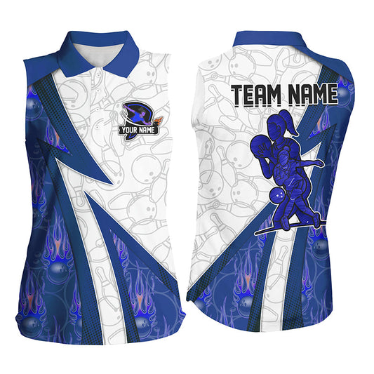 Custom Bowling Sleeveless Polo Shirt For Women blue flame camo Bowling shirts, Bowling Team jerseys NQS7937