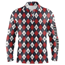 Load image into Gallery viewer, Mens golf polo shirt argyle plaid pattern golf skull custom name team mens golf tops, golfing gifts NQS6021