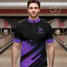 Load image into Gallery viewer, Custom Black And Purple Bowling Team Polo, Quarter-Zip Shirts For Men, Personalized Bowling Jerseys NQS10541