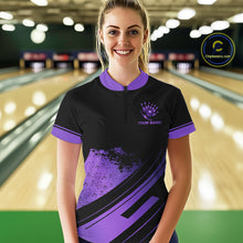 Load image into Gallery viewer, Custom Black And Purple Bowling Team Polo, Quarter-Zip Shirts For Women, Personalized Bowling Jerseys NQS10541