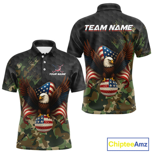 Black and Green Camo American Flag Eagle Golf Polo Shirts For Men Custom Patriotic Team Golf Jersey NQS10953