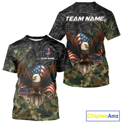 Black & Green Camo American Flag Eagle Disc Golf T-Shirt, Patriotic disc golf jersey custom NQS10954