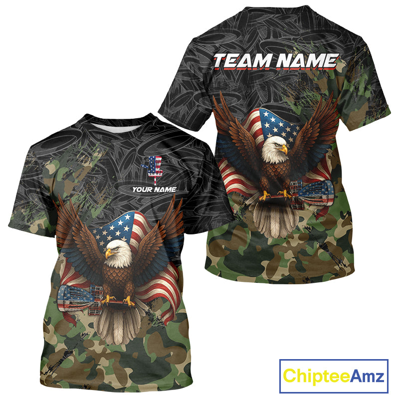 Black & Green Camo American Flag Eagle Disc Golf T-Shirt, Patriotic disc golf jersey custom NQS10954