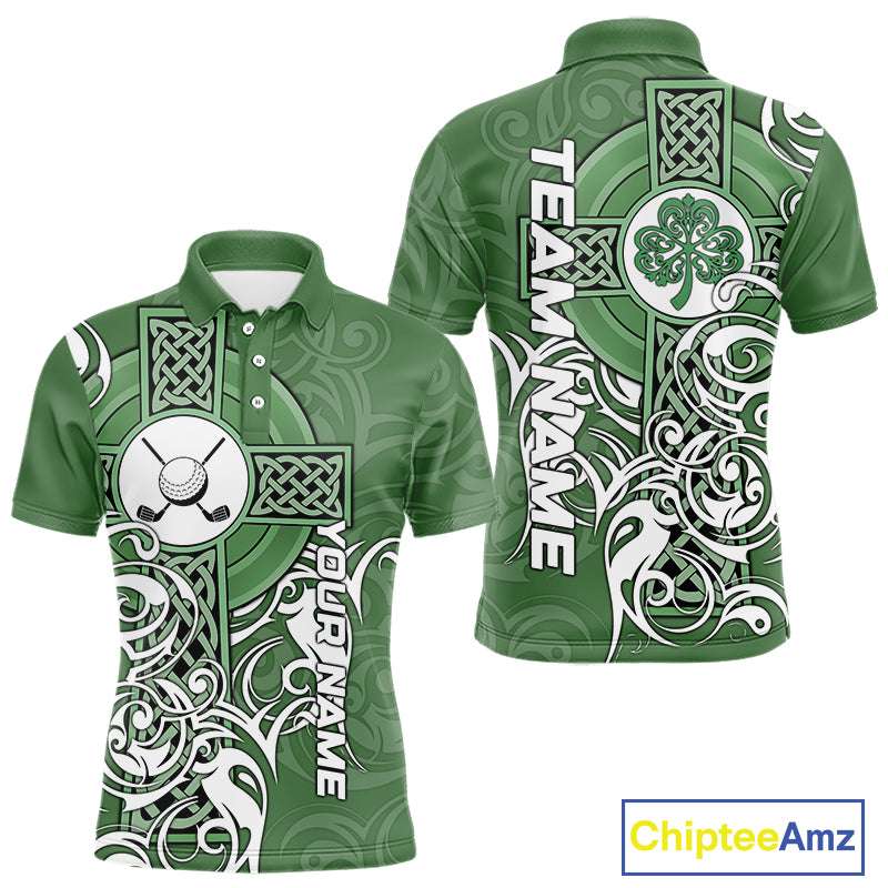 Green Irish Tribal Cross St Patrick's Day Mens Golf Polo Shirts Custom Lucky Golf Team Jerseys NQS11335