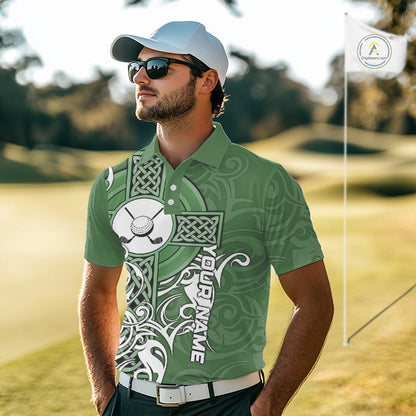 Green Irish Tribal Cross St Patrick's Day Mens Golf Polo Shirts Custom Lucky Golf Team Jerseys NQS11335