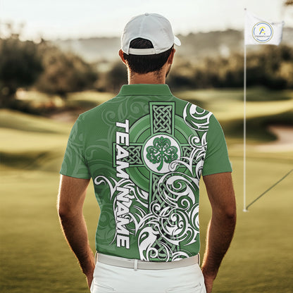 Green Irish Tribal Cross St Patrick's Day Mens Golf Polo Shirts Custom Lucky Golf Team Jerseys NQS11335