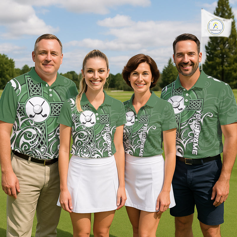 Green Irish Tribal Cross St Patrick's Day Mens Golf Polo Shirts Custom Lucky Golf Team Jerseys NQS11335
