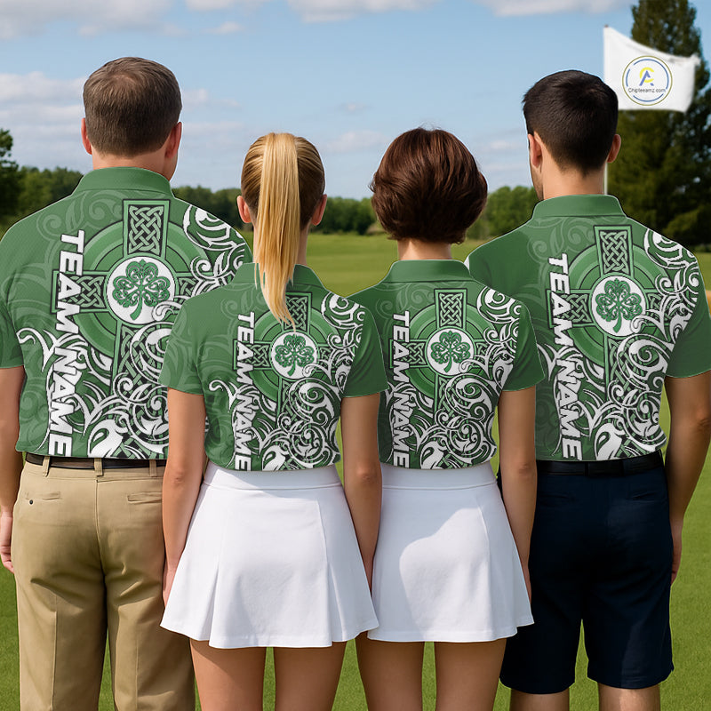Green Irish Tribal Cross St Patrick's Day Mens Golf Polo Shirts Custom Lucky Golf Team Jerseys NQS11335