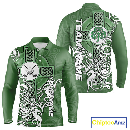 Green Irish Tribal Cross St Patrick's Day Mens Golf Polo Shirts Custom Lucky Golf Team Jerseys NQS11335