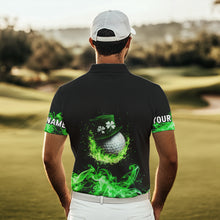 Load image into Gallery viewer, Personalized Green Flame Smoke Lucky clover golf polo shirts for men custom St Patrick Day golf shirts NQS9450