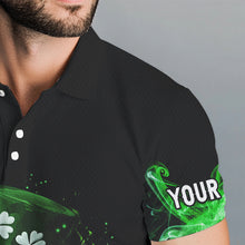 Load image into Gallery viewer, Personalized Green Flame Smoke Lucky clover golf polo shirts for men custom St Patrick Day golf shirts NQS9450