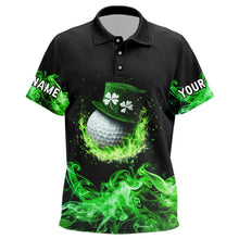 Load image into Gallery viewer, Personalized Green Flame Smoke Lucky clover golf polo shirts for Kid custom St Patrick Day golf shirt NQS9450