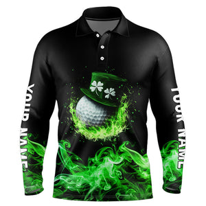 Personalized Green Flame Smoke Lucky clover golf polo shirts for men custom St Patrick Day golf shirts NQS9450