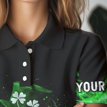 Load image into Gallery viewer, Personalized Green Flame Smoke Lucky clover golf polo shirt for Women custom St Patrick Day golf shirt NQS9450