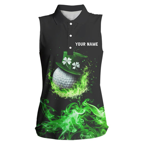 Personalized Green Flame Smoke Lucky clover Sleeveless golf polos custom St Patrick Day golf shirt NQS9450