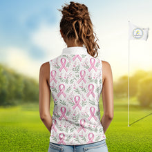 Load image into Gallery viewer, Pink ribbons floral pattern Breast Cancer sleeveless golf polo shirts Custom team ladies golf attire NQS11551