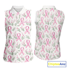 Load image into Gallery viewer, Pink ribbons floral pattern Breast Cancer sleeveless golf polo shirts Custom team ladies golf attire NQS11551