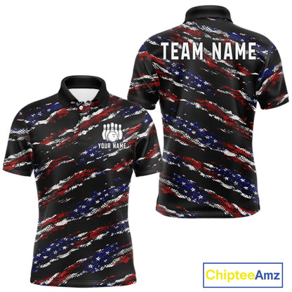 Black American Flag pattern bowling shirt for men custom patriotic jerseys team bowling gifts for men NQS11552
