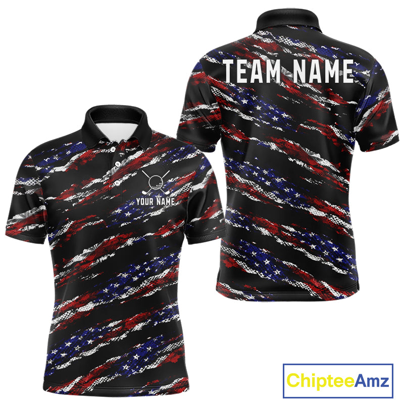 Black American Flag pattern Golf Polo shirts for men custom mens patriotic golf shirts, golfer gifts NQS11553