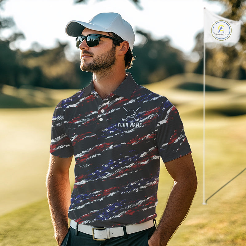 Black American Flag pattern Golf Polo shirts for men custom mens patriotic golf shirts, golfer gifts NQS11553