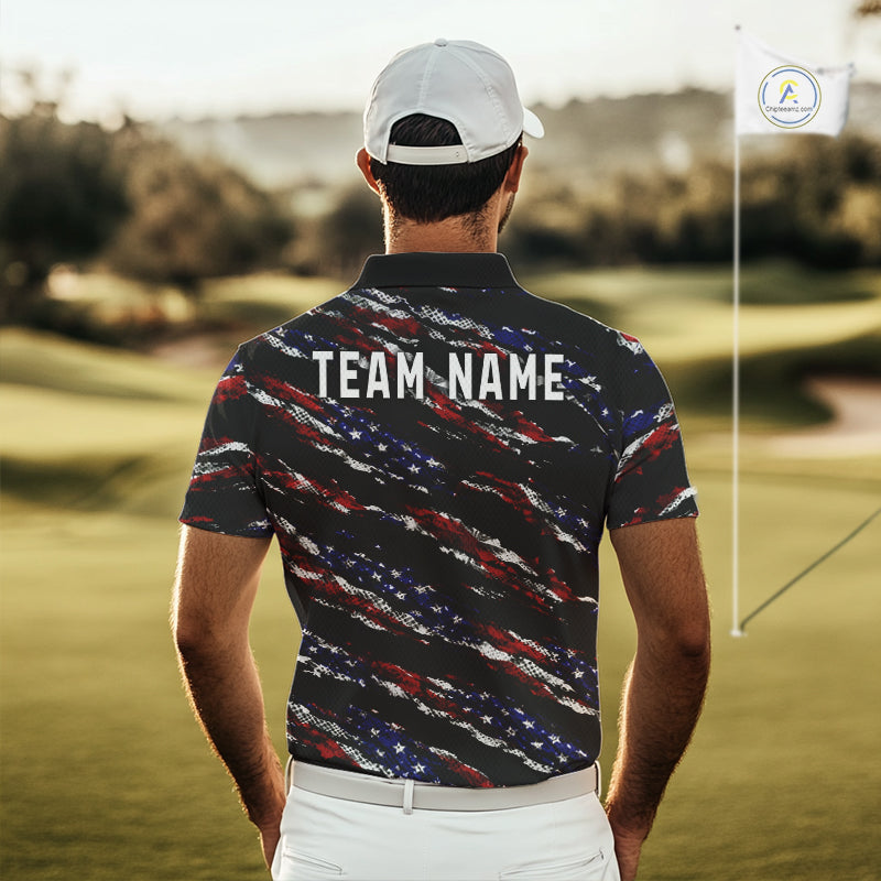 Black American Flag pattern Golf Polo shirts for men custom mens patriotic golf shirts, golfer gifts NQS11553
