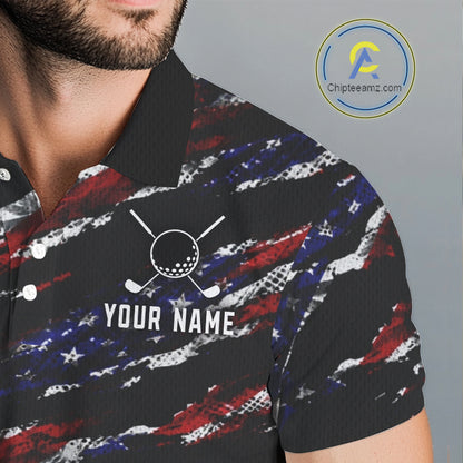 Black American Flag pattern Golf Polo shirts for men custom mens patriotic golf shirts, golfer gifts NQS11553