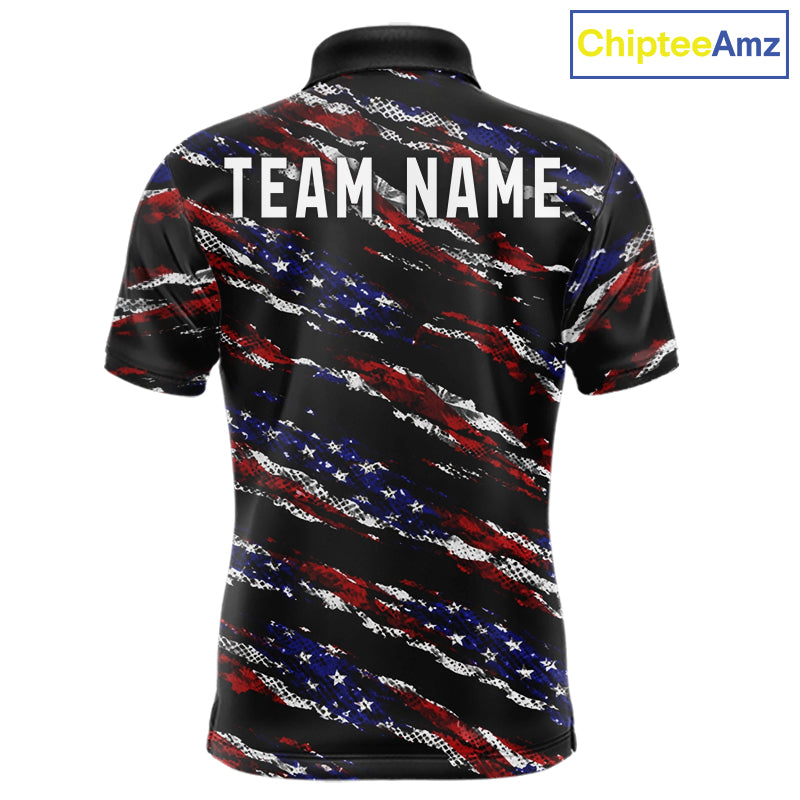 Black American Flag pattern Golf Polo shirts for men custom mens patriotic golf shirts, golfer gifts NQS11553